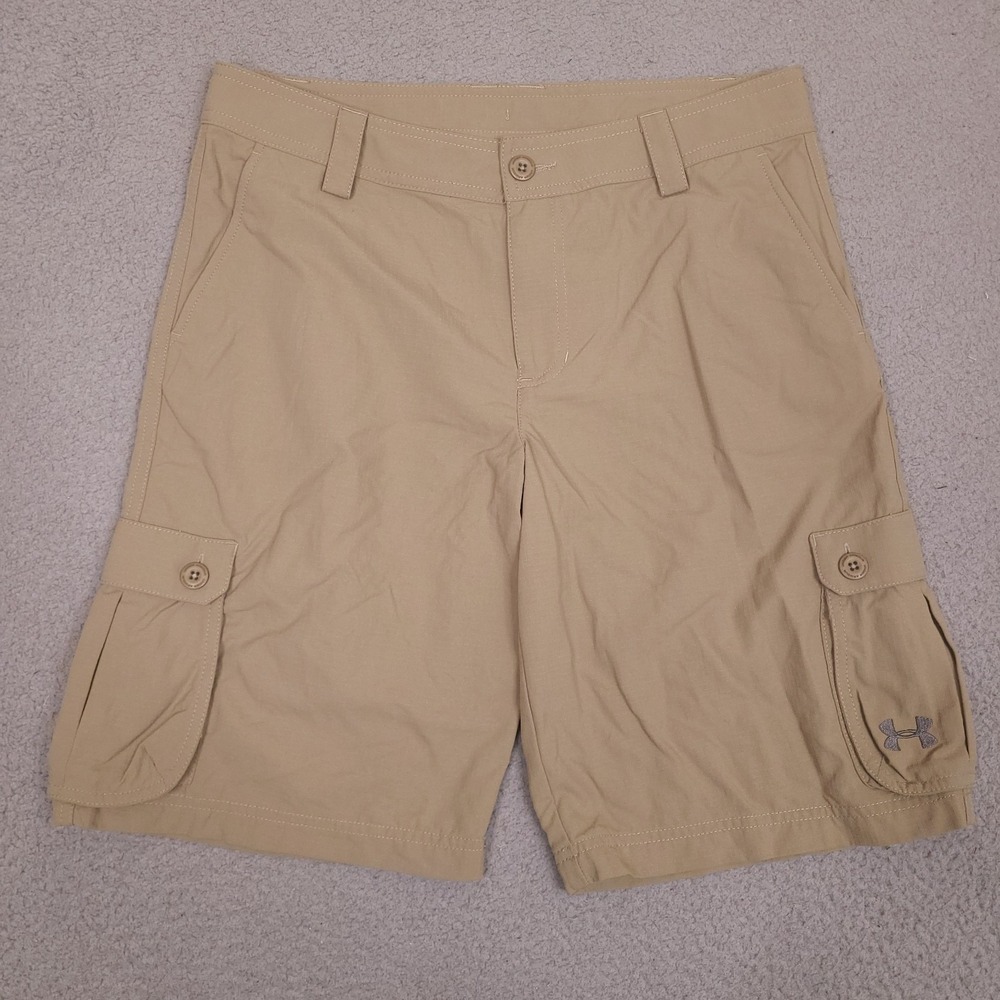 Under Armour Cargo Shorts Youth Boys XL‎ Brown Golf Loose Fit Heatgear Ripstop